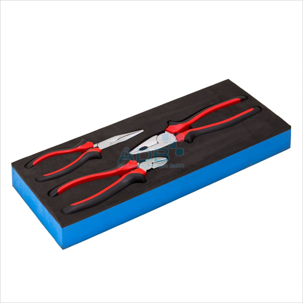 Zangensatz inkl. Kombi -u. Spitzzange u. Seitenschneider, Schaumstoff-Modul Produktabbildung: Zangensatz inkl. Kombi -u. Spitzzange u. Seitenschneider, Schaumstoff-Modul
