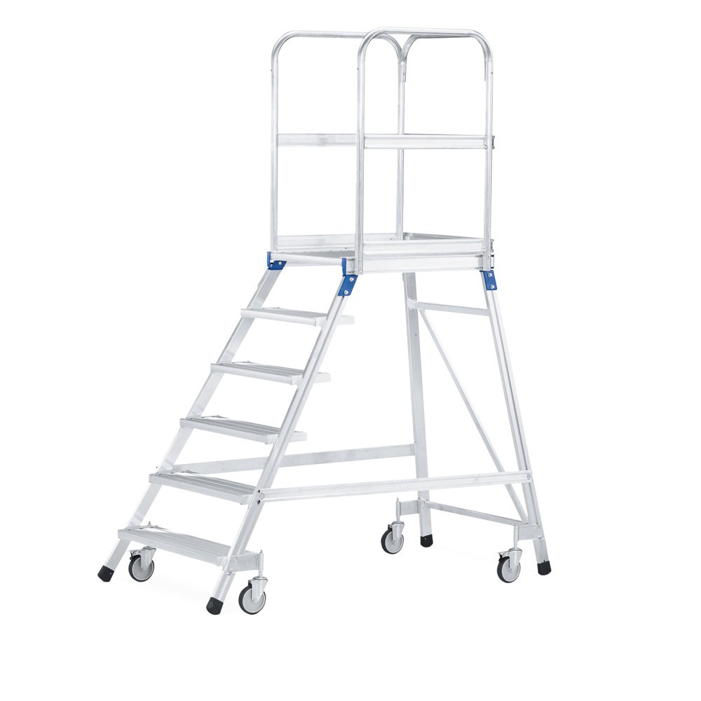 Produktabbildung: ZARGES Podesttreppe, fahrbar, 1-seitig begehbar, Standhöhe 0,72 m, Aluminium