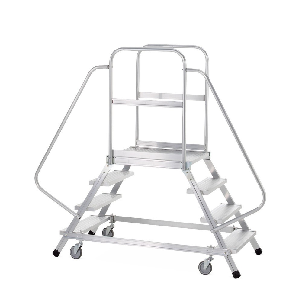 Produktabbildung: ZARGES Podesttreppe, fahrbar, 2-seitig begehbar, Standhöhe 0,96 m, Aluminium